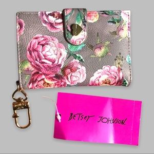 💋 Luv Betsey | Flap Wallet in Grey Floral 🌸 Pattern Vegan Leather Gold Heart